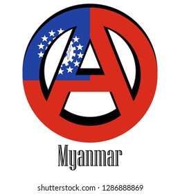 Flag of Myanmar of the world in the form of a sign of anarchy, which stands for freedom and equality of people.