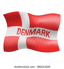 Flag and name of Denmark are flying on the wind