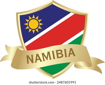 Flagge von Namibia als um das Metall Gold Schild mit Namibia Flagge