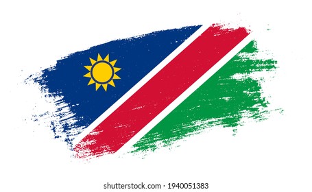 Flag of Namibia country on brush paint stroke trail view. Elegant texture of national country flag