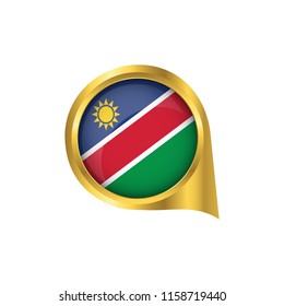 Flag of Namibia, location map pin, pointer flag Namibia, button gold, Icon country . Vector Illustration EPS10.