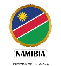 Flag of Namibia with name icon, Golden sticker with flag of the Namibia.vector