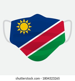 Flag of Namibia on medical face mask Front side vector isolated on white background. EPS.file. Medical face mask concept protect people in country from virus.
