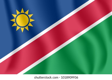 Flag of Namibia. Realistic waving flag of Republic of Namibia. Fabric textured flowing flag of Namibia.