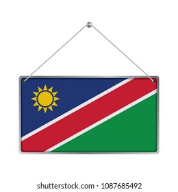 Flag of Namibia. The symbol of the state in the pennant hanging on the rope, 
rectangle hanging. Vector Illustration EPS10. White Background.