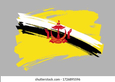 Die Flagge der Nation Brunei, die Friedensstätte.  Brunei Banner Pinselkonzept. Horizontale Vektor Illustration isoliert auf grauem Hintergrund. 