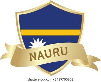 Flag of nauru as around the metal gold shield with nauru flag