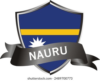 Flag of nauru as around the metal silver shield with nauru flag