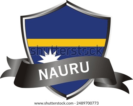 Flag of nauru as around the metal silver shield with nauru flag