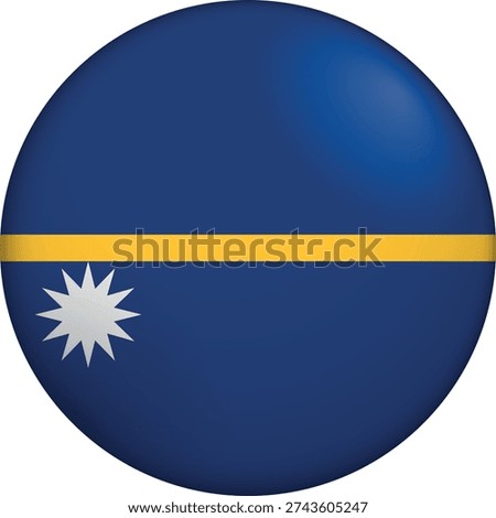 Flag of Nauru. Glossy circular flag. Button appearance. 3D Icon Design with depth. Professional, tactile look. Perfect for representing national identity in digital interfaces and perfect for websites