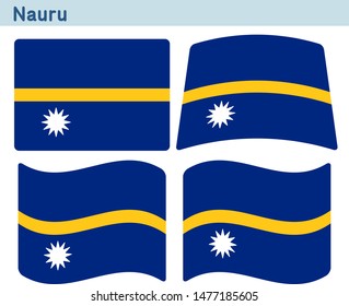 Flag of Nauru. Flag icon set of four different shapes. Vector Illustration.