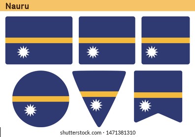 Flag of Nauru. Flag icon set of six different shapes. Vector Illustration.
