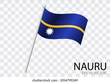 Flag of NAURU with flag pole waving in wind.Vector illustration