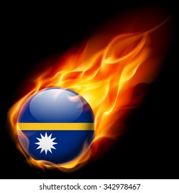 Flag of Nauru as round glossy icon burning in flame