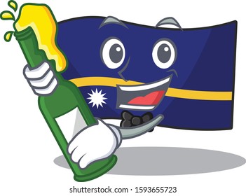 Flag nauru Scroll with bottle of beer mascot cartoon style