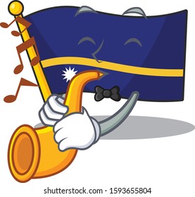Flag nauru Scroll cartoon character design performance with trumpet