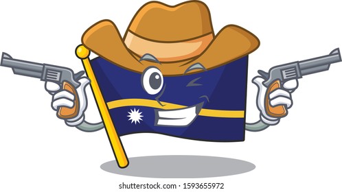 Flag nauru Scroll mascot performed as a Cowboy with guns