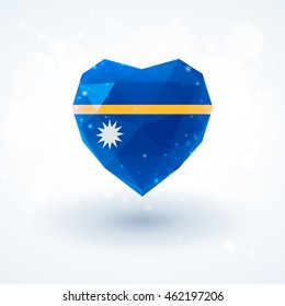 Flag of Nauru in shape of diamond glass heart in triangulation style for info graphics, greeting card, celebration of Independence Day, printed materials 