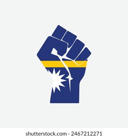 Flag of Nauru in the shape of raised hand sign isolated on background. Fist symbol modern, simple, vector, icon for website design, mobile app, ui. Vector Illustration