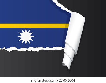 Flag of Nauru under ripped paper vector illustration.