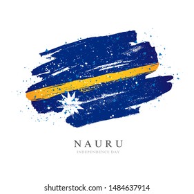 Flag of Nauru. Vector illustration on a white background. Brush strokes are drawn by hand. Independence Day.