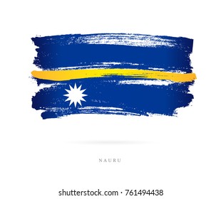 Flag of Nauru. Vector illustration on white background. Beautiful brush strokes. Abstract concept. Elements for design.
