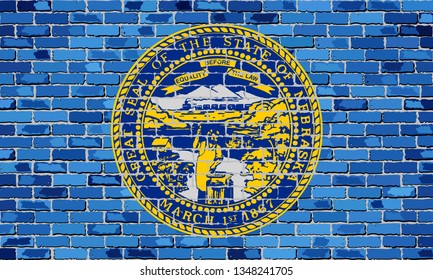 Flag of Nebraska on a brick wall - Illustration