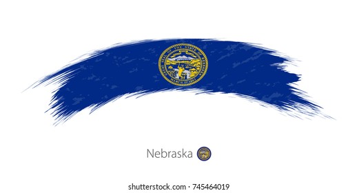 Flag of Nebraska state in rounded grunge brush stroke. Vector illustration.