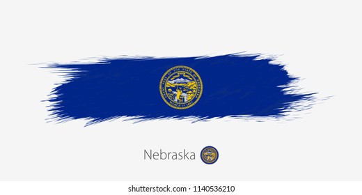 Flag of Nebraska US State, grunge abstract brush stroke on gray background. Vector illustration.
