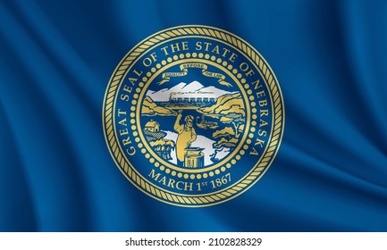 Flag of Nebraska, USA. Realistic waving flag of Nebraska vector background.