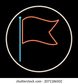 Flag neon sign, modern glowing banner design, colorful trend of modern design on black background. Vector illustration.