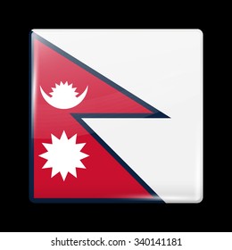 Flag of Nepal. Glassy Icon Square Shape. This is File from the Collection Flags of Asia