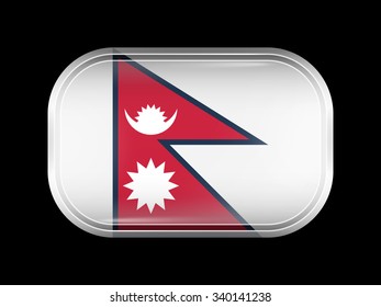 Flag of Nepal. Rectangular Shape with Rounded Corners. This Flag is One of a Series of Glass Buttons