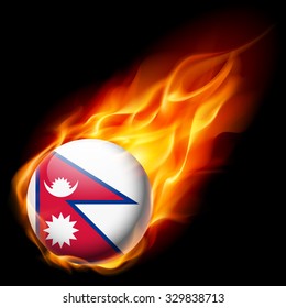 Flag of Nepal as round glossy icon burning in flame