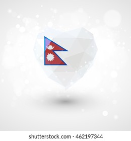 Flag of Nepal in shape of diamond glass heart in triangulation style for info graphics, greeting card, celebration of Independence Day, printed materials 