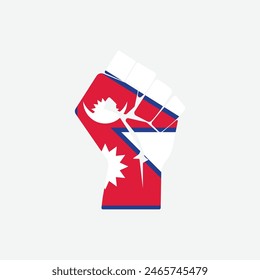 Flag of Nepal in the shape of raised hand sign isolated on background. Fist symbol modern, simple, vector, icon for website design, mobile app, ui. Vector Illustration