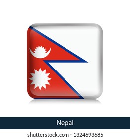 Flag of Nepal. Square glossy badge. Vector.