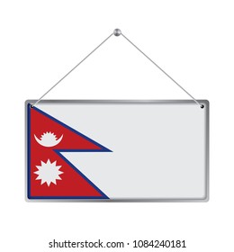 Flag of Nepal. The symbol of the state in the pennant hanging on the rope, 
rectangle hanging. Vector Illustration EPS10. White Background.