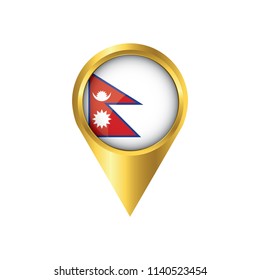 Flag of Nepal.symbol check in Nepal, golden map pointer with the national flag of Nepal in the button. vector illustration.