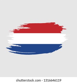 Flag of Netherland with brush stroke effect Vector Illustration