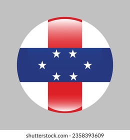 Bandera de las Antillas Neerlandesas. Icono de indicador de botón. Color estándar. Indicador de icono de círculo. 3 quinquies ilustración. Ilustración del equipo. Ilustración digital. Ilustración vectorial.