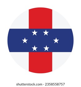 Bandera de las Antillas Neerlandesas. Icono de indicador de botón. Color estándar. Indicador de icono de círculo. Ilustración del equipo. Ilustración digital. Ilustración vectorial.
