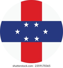 Bandera de las Antillas Neerlandesas. Icono de indicador de botón. Color estándar. Indicador de icono de círculo. Ilustración del equipo. Ilustración digital. Ilustración vectorial.