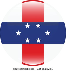 Flagge der Niederländischen Antillen. Button-Flag-Symbol. Standardfarbe. Circle Icon Flag. 3D-Abbildung. Computergrafik. Digitale Illustration. Vektorgrafik.