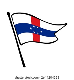 Bandeira das Antilhas Holandesas. Bandeira das Antilhas Holandesas vetor ilustração ícone design no estilo desenhado à mão. Bandeira de mastro flutuante.