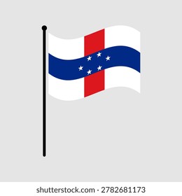 Flag of Netherlands Antilles. Netherlands Antilles flag vector illustration icon design. Flagpole flag icon.