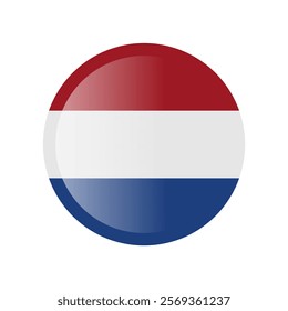 The flag of netherlands. Circle icon flag. Button flag icon. Standard color. 3d illustration. glossy circle badge	