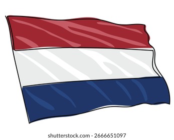 Bandera de los Países Bajos en rayas continuas sobre fondo blanco.