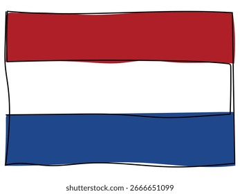 Bandera de los Países Bajos en rayas continuas sobre fondo blanco.