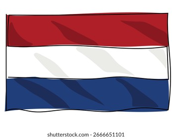 Bandera de los Países Bajos en rayas continuas sobre fondo blanco.